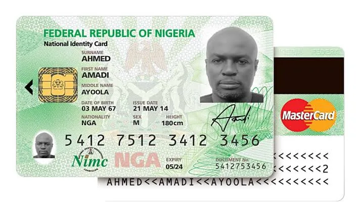 Nigerian National Identity Card issued by NIMC, showing the holder's NIN details